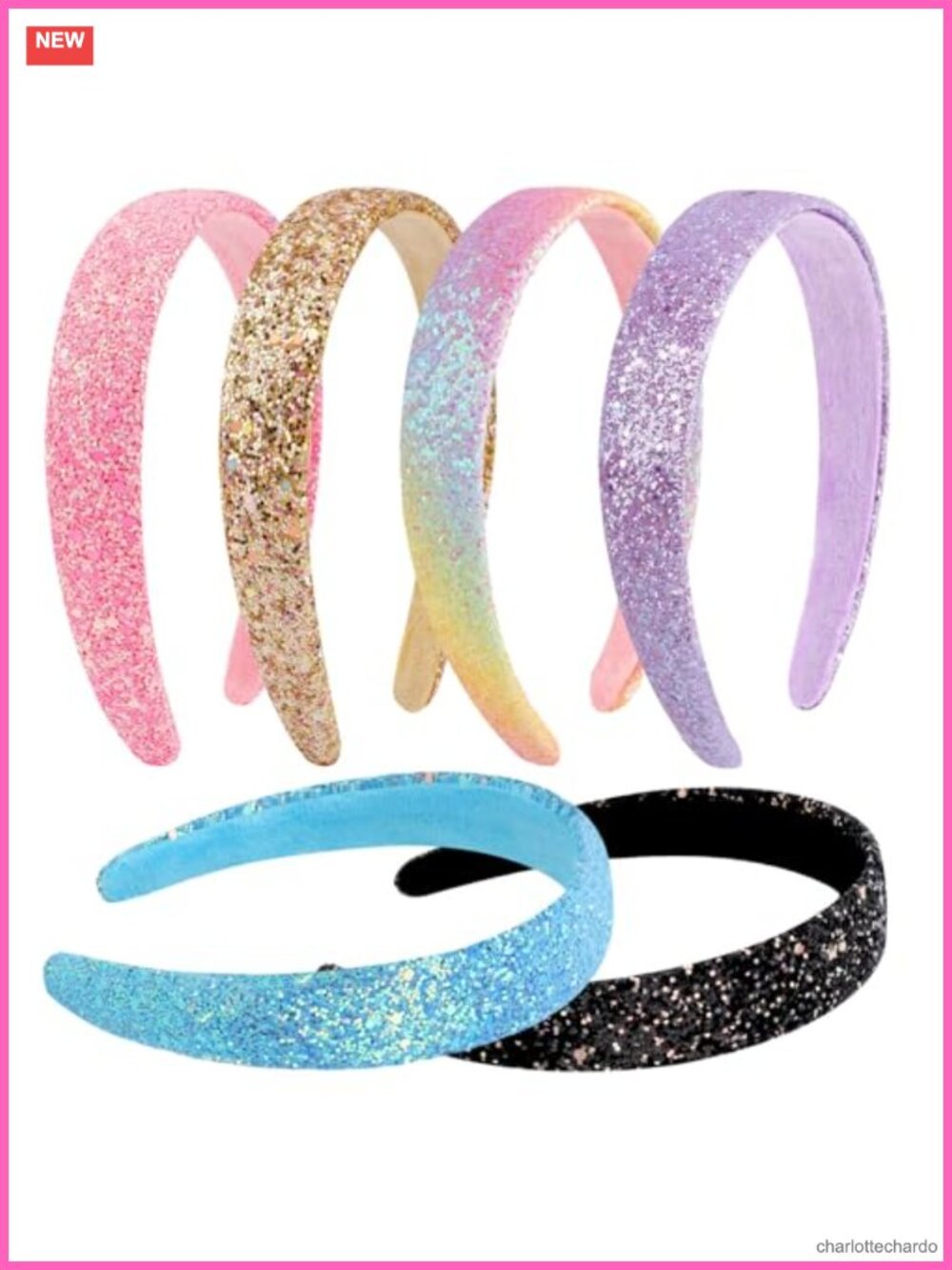 6pc Glitter Rainbow Headbands Set Flexible Plastic Hair Hoops for Girls Women